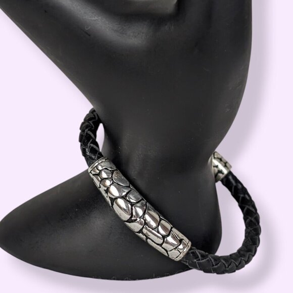 Premier Designs Black Braided Leather Bracelet - Picture 1 of 6